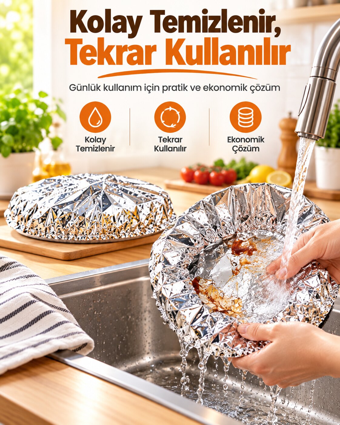 Folyo kapağın musluk altında yıkanması